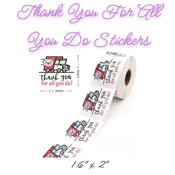 Thank You For All You Do Stickers ~ Qty 50  Size 1.6x2" - Picture 1 of 1